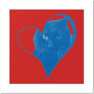 Black Fluffy Cat Heart Posters and Art